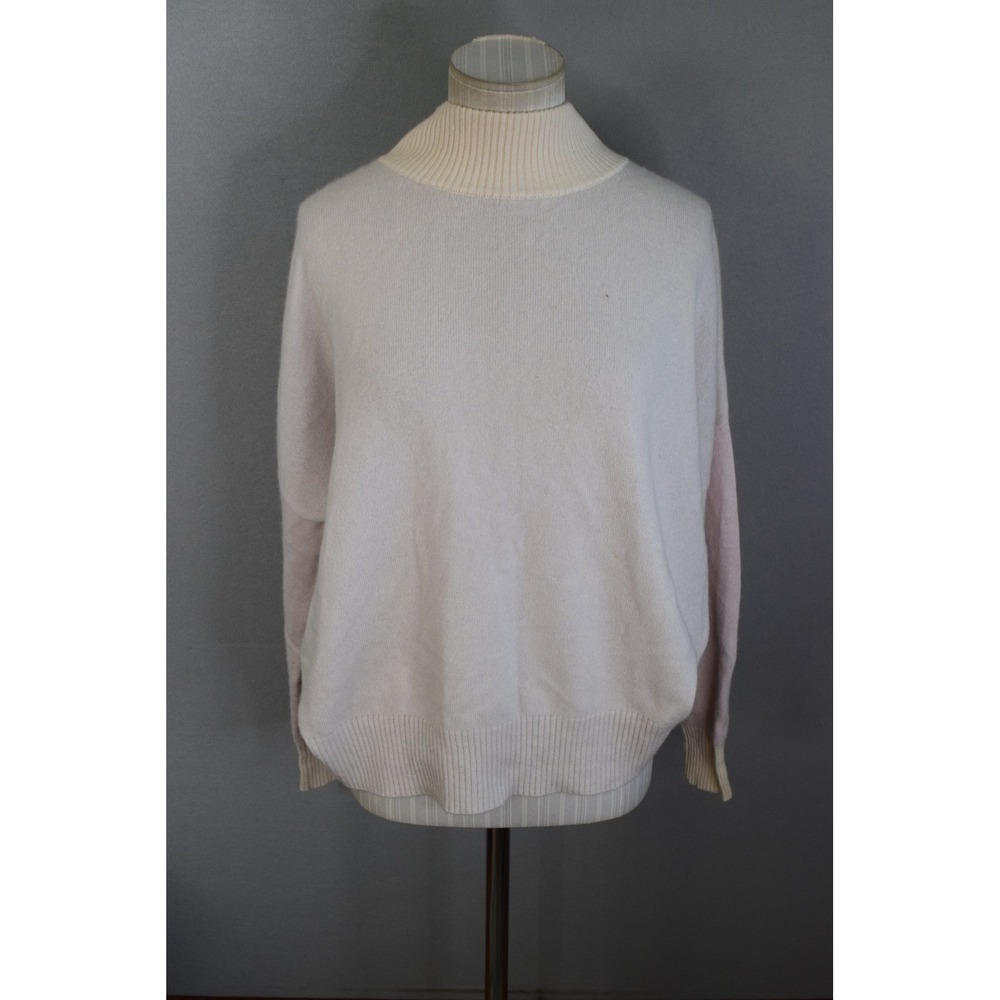 Brodie Cashmere Sweater S Cream Pink Mock Neck Colorblock 100% Cashmere Womens